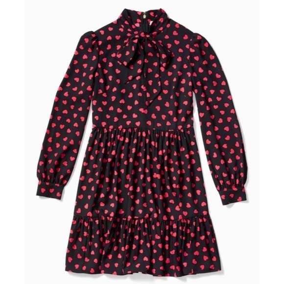 KATE SPADE New York Heartbeat Tie Neck Shirtdress Black Pink Hearts Heart 10 - Picture 11 of 14